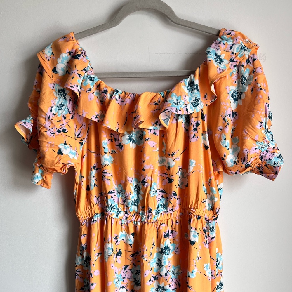 Vero Moda Marigold Yellow Floral Off Shoulder Ruffle Maxi Dress Large - Picture 10 of 13